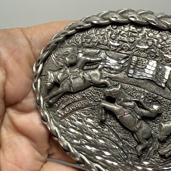 Vintage Ege 1992 Western Rodeo Cowboy Saddle Bronc Rider Belt Silver Buckle - Picture 3 of 9